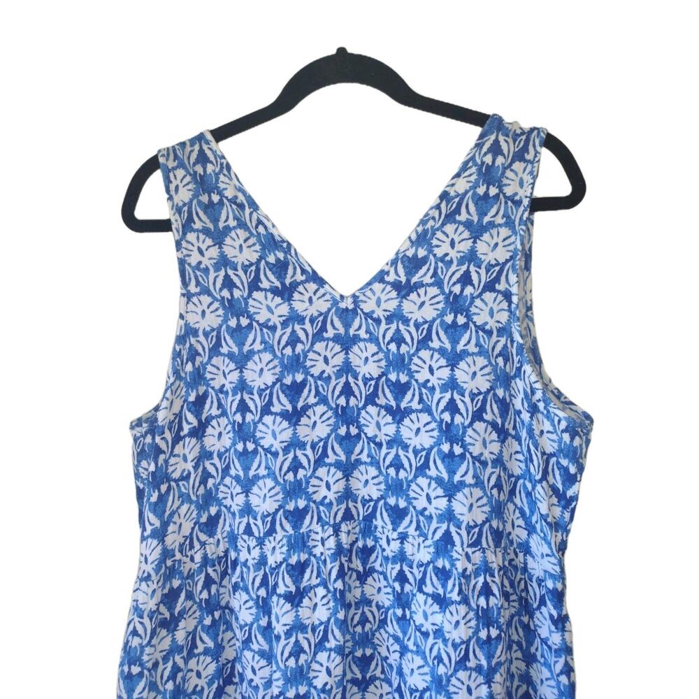 Sonoma Blue/White Floral batik Sleeveless Midi Dress Size 0X boho hippie cotton